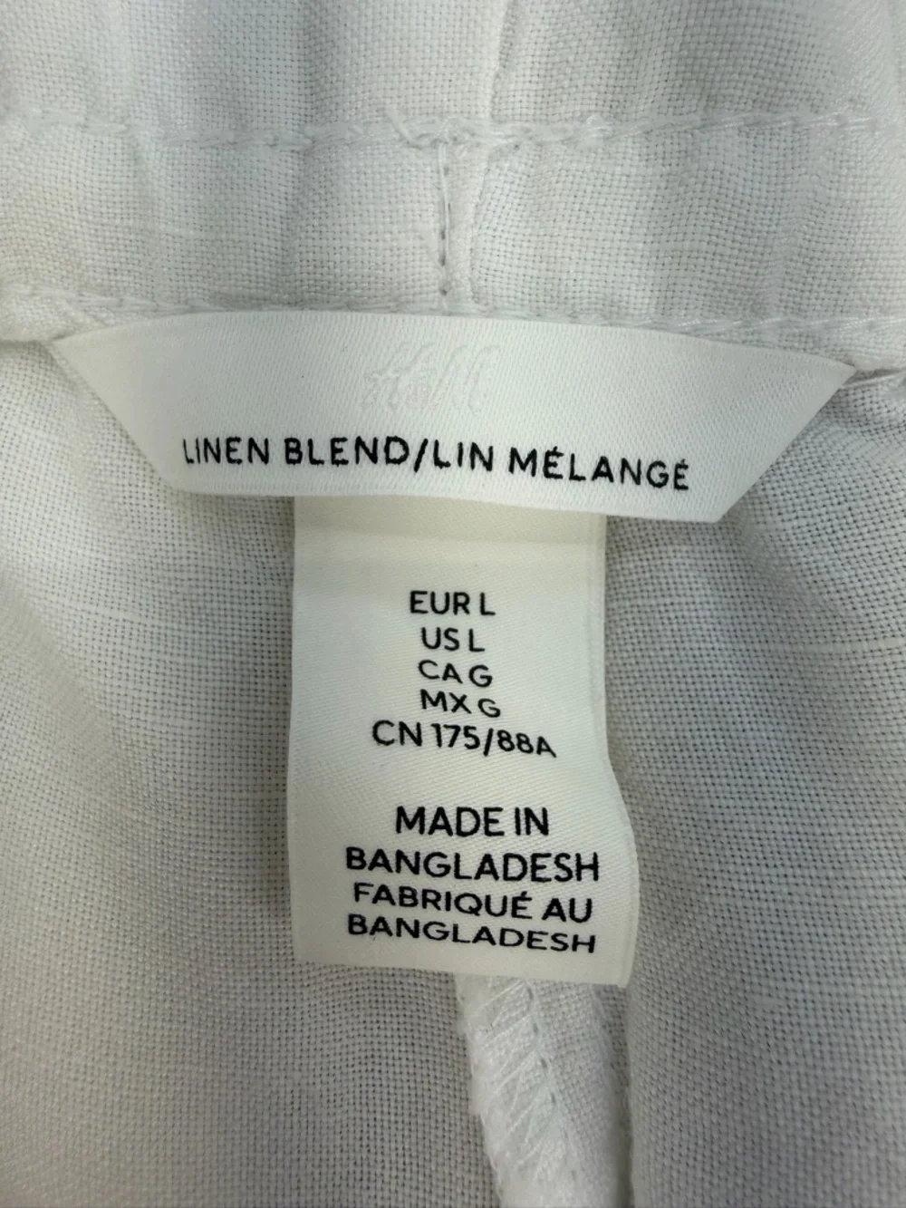 H&M Linen Blend White Wide Leg Pants Elastic Waist Size L